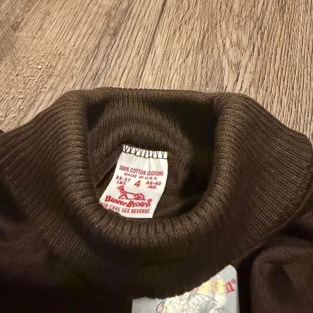 buster brown vintage 100% cotton brown 70s ribbed turtleneck long sleeve 4
